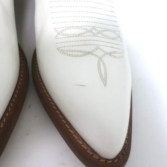 Partlow Abigail 55 Metallic-Embroidered Cowboy Boots White Leather Size 39 - Picture 6 of 16